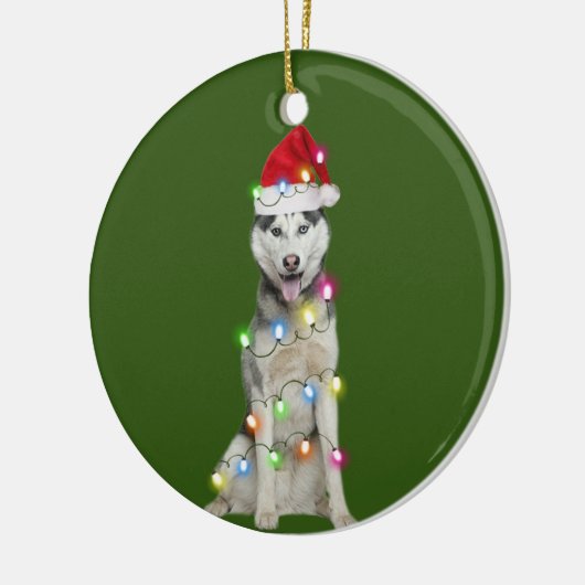 クリスマスのチャフツサンタハットギフトのハスキー セラミックオーナメント (左)
