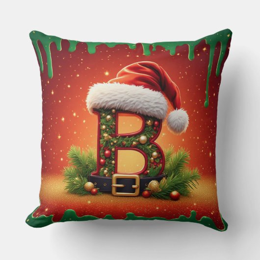 クリスマスのチャームがついたモノグラムB 🎅 クッション (正面)