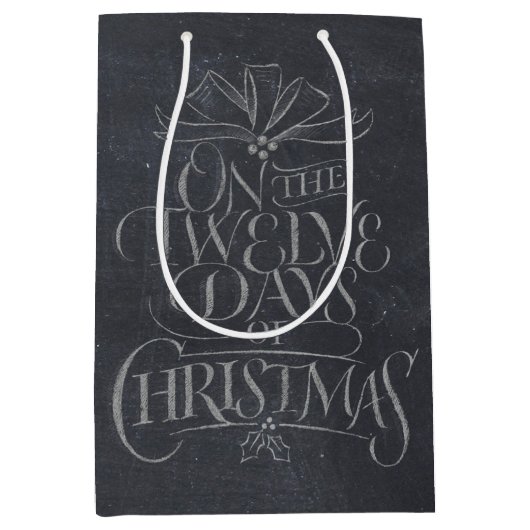 クリスマスのチョークの書道のエレガントな12日 ミディアムペーパーバッグ (正面)