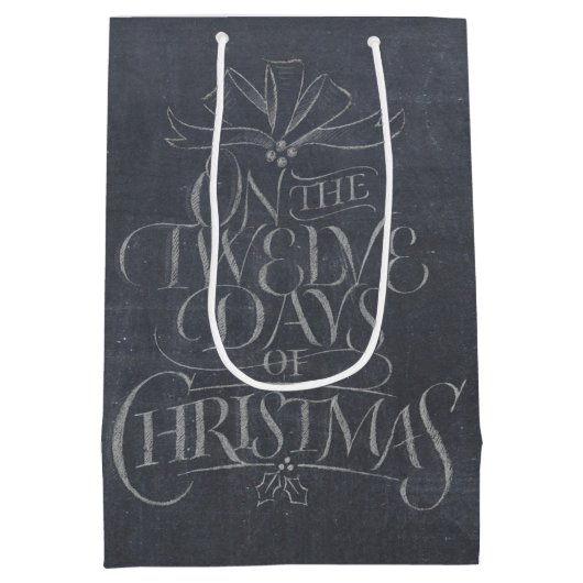 クリスマスのチョークの書道のエレガントな12日 ミディアムペーパーバッグ (裏面)