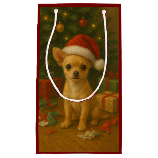 クリスマスのチワワギフトバッグ スモールペーパーバッグ