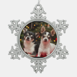 クリスマスのチワワ スノーフレークピューターオーナメント