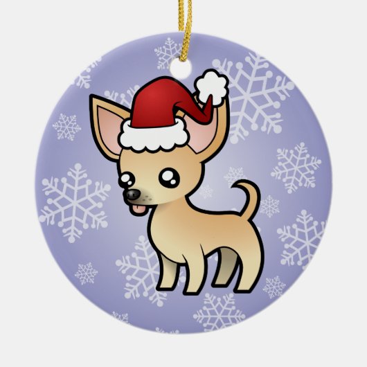クリスマスのチワワ(滑らかなコート) セラミックオーナメント (正面)