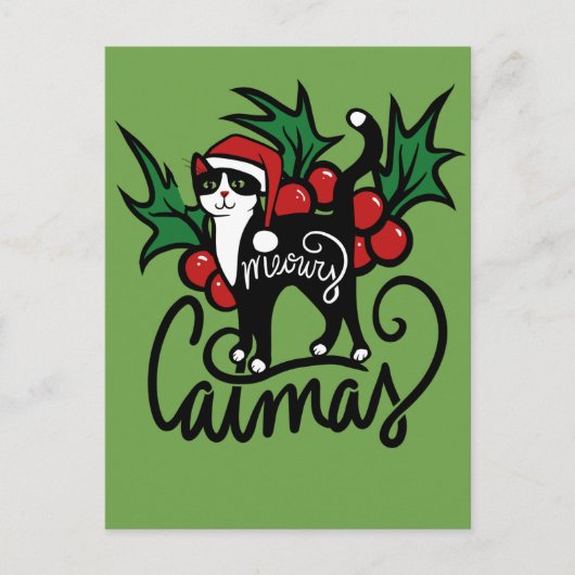 クリスマスのツイード猫 ポストカード (正面)