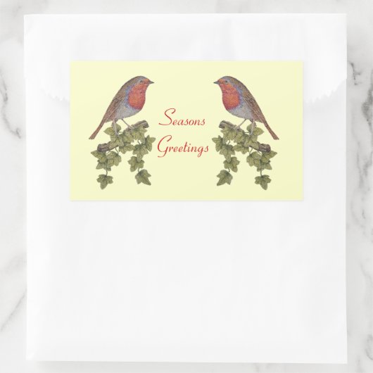 クリスマスのツタの葉と可愛いロビンの野生動物 長方形シール (バッグ)