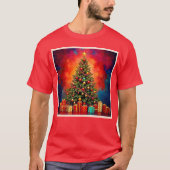 クリスマスのツリーとプレゼントのアート Tシャツ (正面)