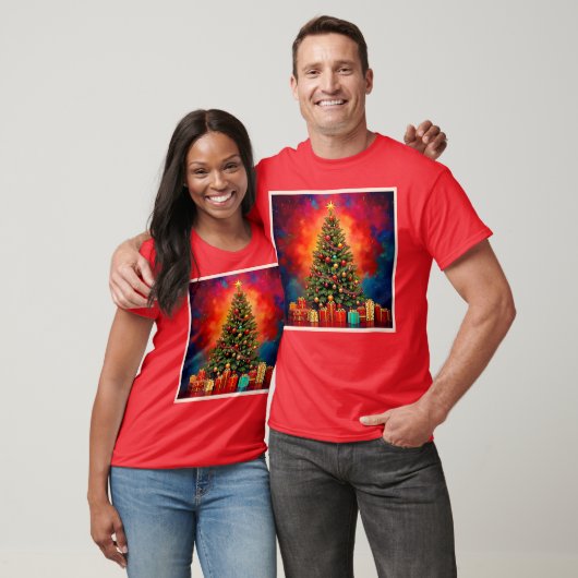 クリスマスのツリーとプレゼントのアート Tシャツ (ユニセックス)