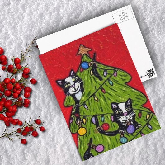 クリスマスのツリーに登る猫たち ポストカード