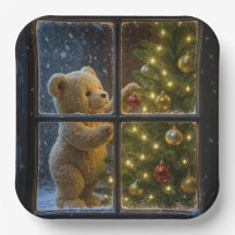 クリスマスのテディベアがツリーを飾る