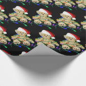 クリスマスのテディベアが光に絡まった ラッピングペーパー (角)