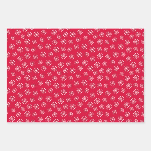 クリスマスのテディベアとプレゼントと雪の結晶、赤 ラッピングペーパーシート (正面3)