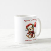 クリスマスのテディベアと赤い風船のヤドリギ コーヒーマグカップ (正面右)