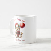 クリスマスのテディベアと赤い風船のヤドリギ コーヒーマグカップ (正面左)