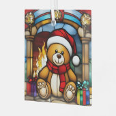 クリスマスのテディベアの模造ステンドグラス ガラスオーナメント (正面左)