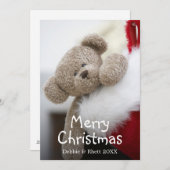 クリスマスのテディベアストッキング シーズンカード (正面/裏面)