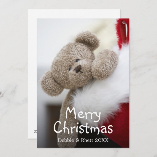 クリスマスのテディベアストッキング シーズンカード (正面/裏面)