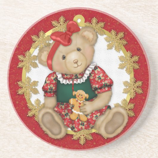クリスマスのテディベア – 女の子 コースター (正面)