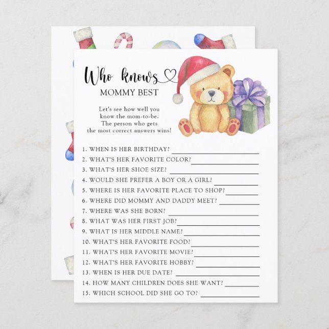 クリスマスのテディベア – 誰がママを知っ最高のている (正面/裏面)