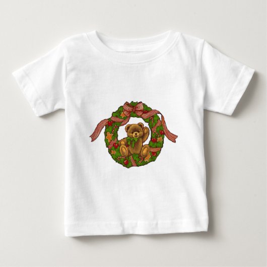クリスマスのテディー・ベアのリース ベビーTシャツ (正面)