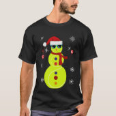 クリスマスのテニスの雪だるまのサンタの帽子のギフト Tシャツ (正面)