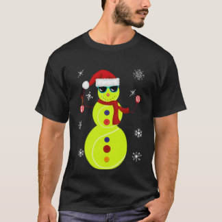クリスマスのテニスの雪だるまのサンタの帽子のギフト Tシャツ