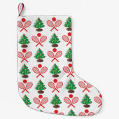 クリスマスのテニスパターンカスタムな背景色 スモールクリスマスストッキング (正面)