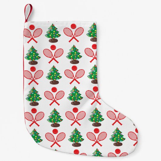 クリスマスのテニスパターンカスタムな背景色 スモールクリスマスストッキング (正面)
