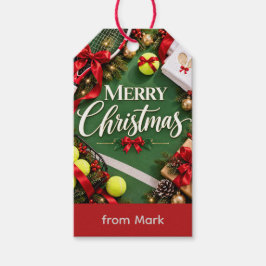 クリスマスのテニス選手の休日のスポーツデザイン ギフトタグ