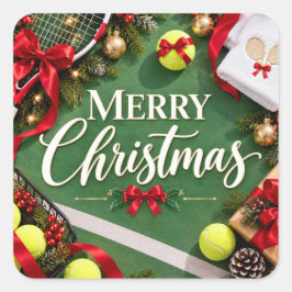 クリスマスのテニス選手の休日のスポーツデザイン スクエアシール