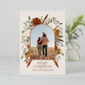 クリスマスのテラコッタフローラエレガント写真素朴F 箔シーズンカード (立ち正面)