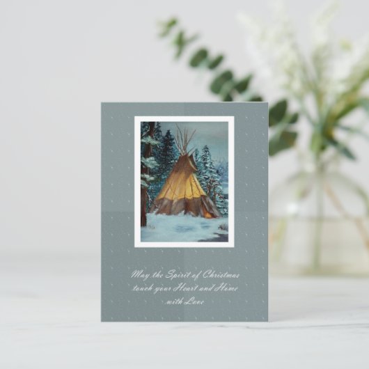 クリスマスのテント小屋の郵便はがき/クリスマスのTipiの郵便はがき シーズンポストカード (スタンド正面)