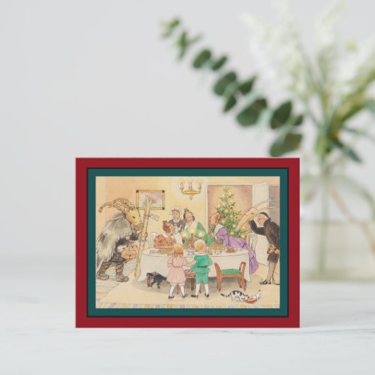 クリスマスのテーブルの7月のヤギ シーズンポストカード (スタンド正面)