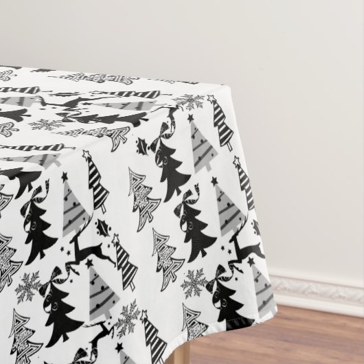クリスマスのテーブルクロス、メリークリスマスツリーズブラック テーブルクロス (インサイチュ)