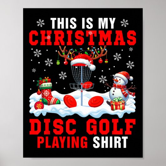 クリスマスのディスクゴルフプレイングシャツサンタの装備 ポスター (正面)
