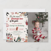 クリスマスのディスコボール ワンダフル誕生日写真 招待状 (正面)