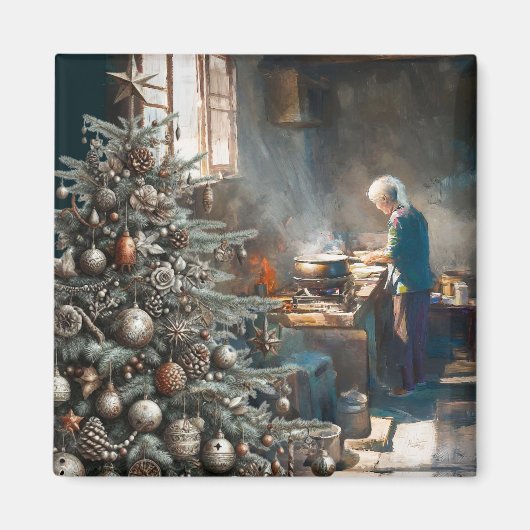 クリスマスのディナー準備 マグネット (正面)