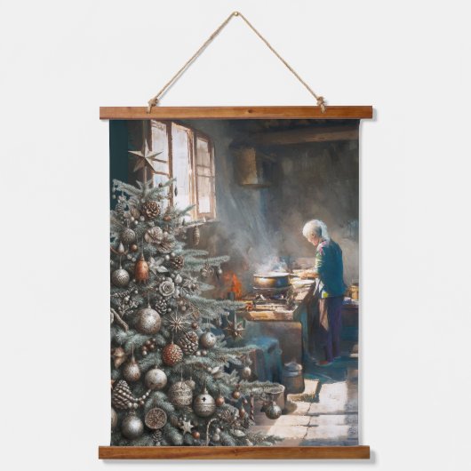 クリスマスのディナー準備 吊り下げ型タペストリー (正面)