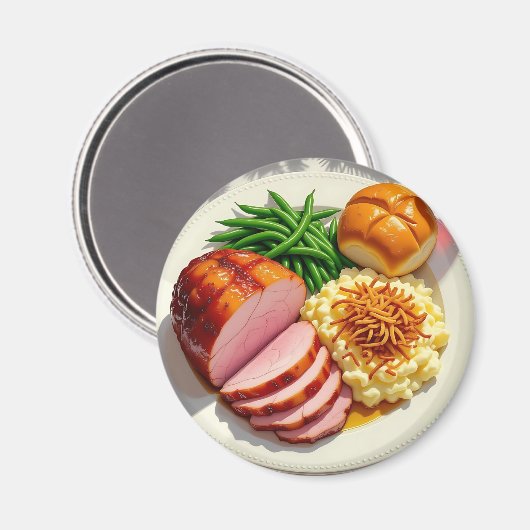 クリスマスのディナー、ハム、ポテトのグラタン マグネット (正面/裏面)