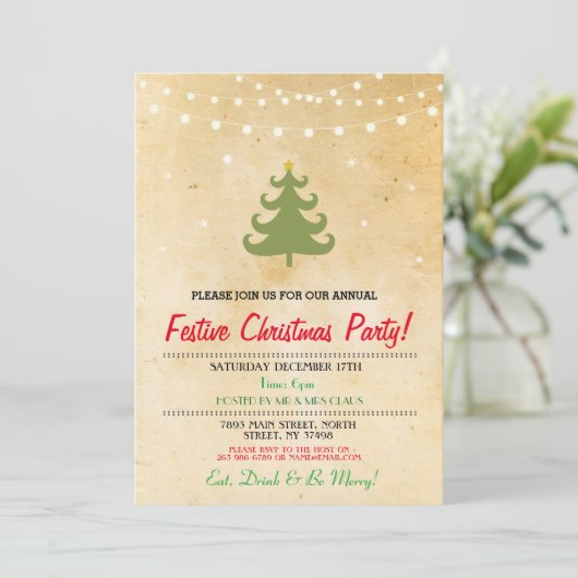 クリスマスのディナー・パーティの木は星の招待をつけます 招待状 (スタンド正面)