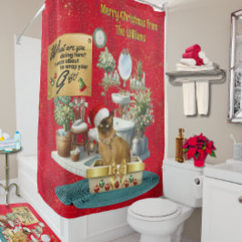 クリスマスのトイレでウンチする猫 シャワーカーテン
