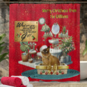 クリスマスのトイレでウンチする猫 シャワーカーテン
