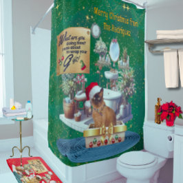 クリスマスのトイレで用を足す猫の面白グッズ シャワーカーテン