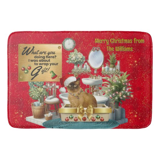 クリスマスのトイレで用を足す猫 バスマット (正面)