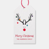 クリスマスのトナカイおもしろいの白モノグラム ギフトタグ (正面)