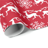 クリスマスのトナカイおよび雪片パターン ラッピングペーパー (ロールコーナー)