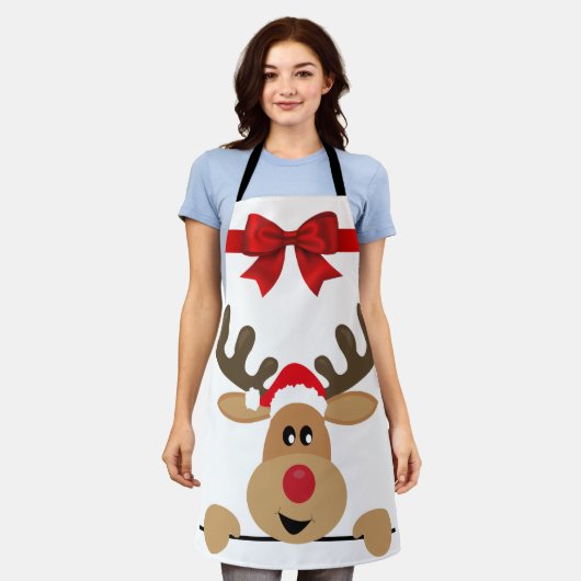 クリスマスのトナカイかわいい エプロン (着用した状態)