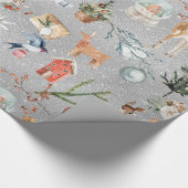 クリスマスのトナカイがきらめくシルバー ラッピングペーパー (角)