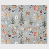 クリスマスのトナカイがきらめくシルバー ラッピングペーパー (フラット)