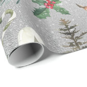 クリスマスのトナカイがきらめくシルバー ラッピングペーパー (ロールコーナー)