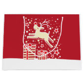 クリスマスのトナカイがギフトを巡る抱き枕 ラージペーパーバッグ (正面)